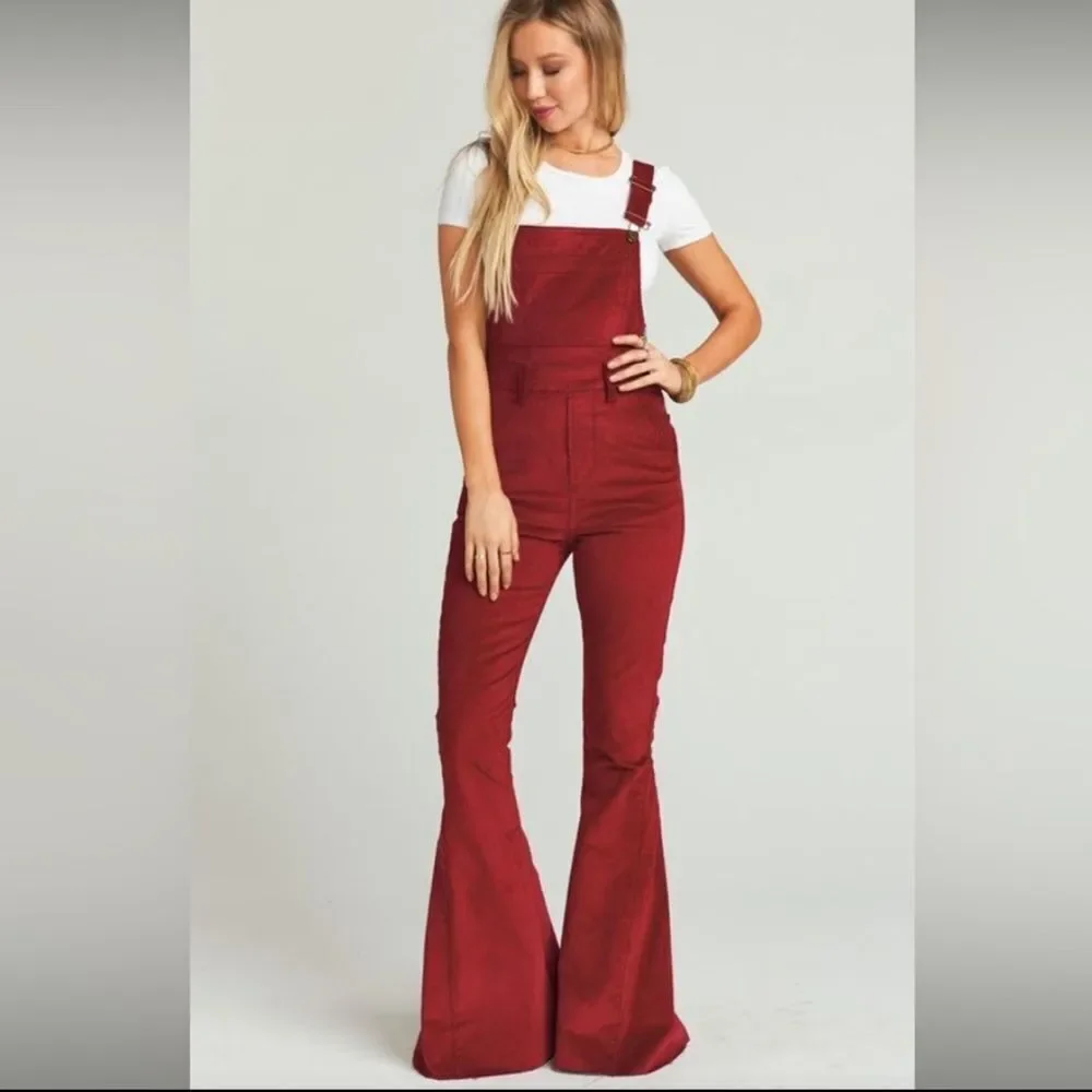Show Me Your Mumu Berkeley Bell Corduroy Overalls in Crimson Size Medium Short